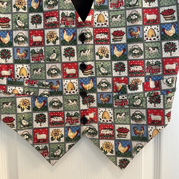 Vintage Farm Life Cotton Polyester Waistcoat Vest 4 Button Front Black Lining - Picture 3 of 9